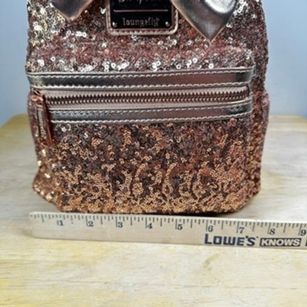 Loungefly Disney Parks Minnie Mouse Rose Gold Sequin Mini Backpack Bow NWT - Picture 10 of 14